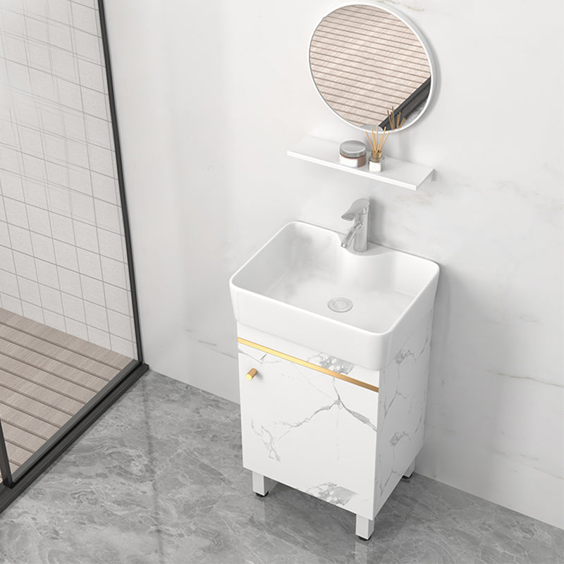 Rectangle Vanity Set White Single Sink Mirror Freestanding Bathroom Vanity with Door Vanity & Faucet & Mirrors 19"L x 15"W x 33"H Clearhalo 'Bathroom Remodel & Bathroom Fixtures' 'Bathroom Vanities' 'bathroom_vanities' 'Home Improvement' 'home_improvement' 'home_improvement_bathroom_vanities' 6714004