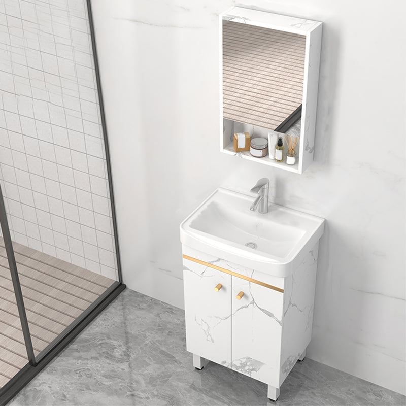 Rectangle Vanity Set White Single Sink Mirror Freestanding Bathroom Vanity with Door Vanity & Faucet & Mirror Cabinet 20"L x 14"W x 33"H Clearhalo 'Bathroom Remodel & Bathroom Fixtures' 'Bathroom Vanities' 'bathroom_vanities' 'Home Improvement' 'home_improvement' 'home_improvement_bathroom_vanities' 6714009