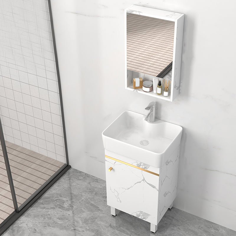 Rectangle Vanity Set White Single Sink Mirror Freestanding Bathroom Vanity with Door Vanity & Faucet & Mirror Cabinet 19"L x 15"W x 33"H Clearhalo 'Bathroom Remodel & Bathroom Fixtures' 'Bathroom Vanities' 'bathroom_vanities' 'Home Improvement' 'home_improvement' 'home_improvement_bathroom_vanities' 6714010