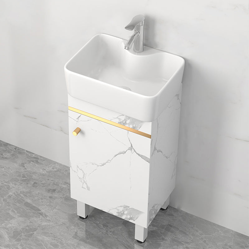 Rectangle Vanity Set White Single Sink Mirror Freestanding Bathroom Vanity with Door Vanity & Faucet 16"L x 12"W x 33"H Clearhalo 'Bathroom Remodel & Bathroom Fixtures' 'Bathroom Vanities' 'bathroom_vanities' 'Home Improvement' 'home_improvement' 'home_improvement_bathroom_vanities' 6714014