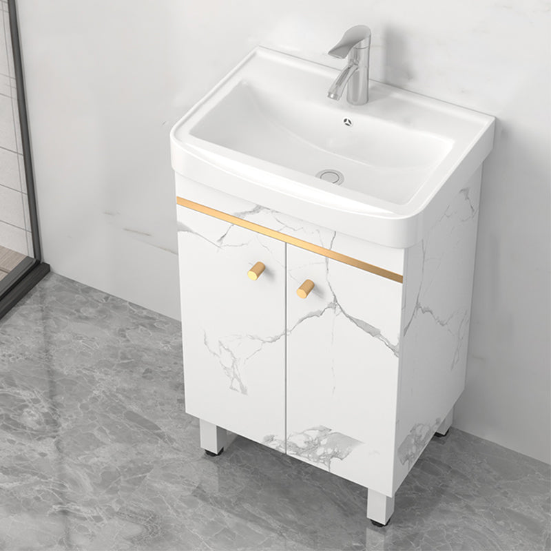 Rectangle Vanity Set White Single Sink Mirror Freestanding Bathroom Vanity with Door Vanity & Faucet 20"L x 14"W x 33"H Clearhalo 'Bathroom Remodel & Bathroom Fixtures' 'Bathroom Vanities' 'bathroom_vanities' 'Home Improvement' 'home_improvement' 'home_improvement_bathroom_vanities' 6714015