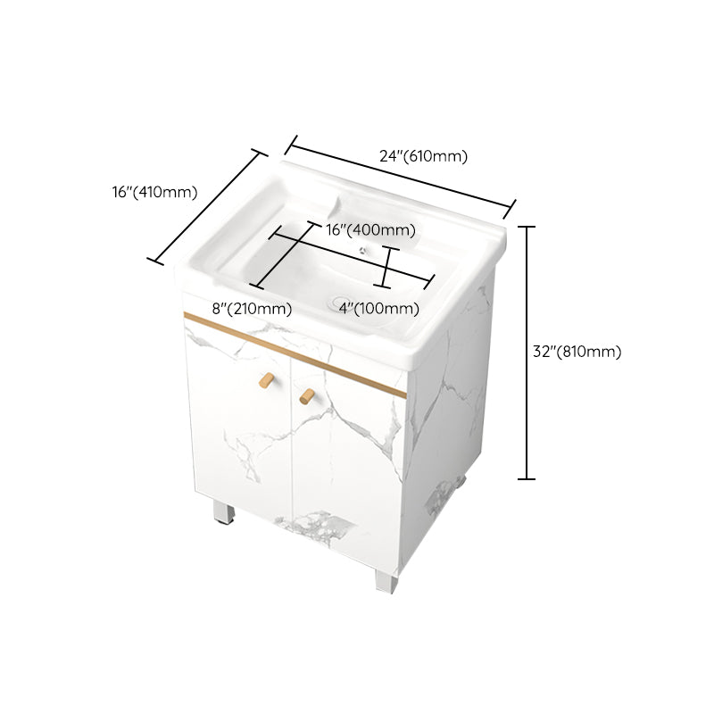 Rectangle Vanity Set White Single Sink Mirror Freestanding Bathroom Vanity with Door Clearhalo 'Bathroom Remodel & Bathroom Fixtures' 'Bathroom Vanities' 'bathroom_vanities' 'Home Improvement' 'home_improvement' 'home_improvement_bathroom_vanities' 6714024