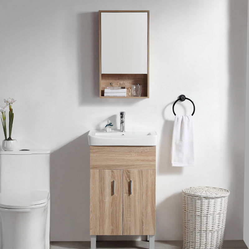 Mirror Vanity Wood Freestanding Rectangle 2 Doors Bathroom Vanity with Single Sink Clearhalo 'Bathroom Remodel & Bathroom Fixtures' 'Bathroom Vanities' 'bathroom_vanities' 'Home Improvement' 'home_improvement' 'home_improvement_bathroom_vanities' 6714043