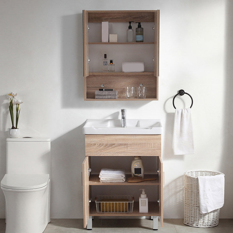 Mirror Vanity Wood Freestanding Rectangle 2 Doors Bathroom Vanity with Single Sink Clearhalo 'Bathroom Remodel & Bathroom Fixtures' 'Bathroom Vanities' 'bathroom_vanities' 'Home Improvement' 'home_improvement' 'home_improvement_bathroom_vanities' 6714045