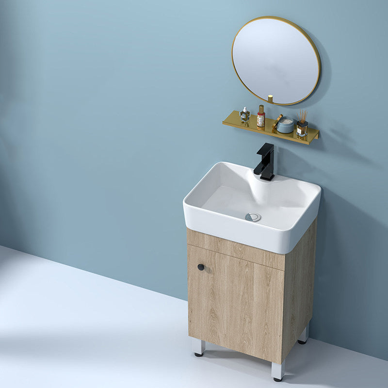 Mirror Vanity Wood Freestanding Rectangle 2 Doors Bathroom Vanity with Single Sink Vanity & Faucet & Mirrors 19"L x 15"W x 33"H Clearhalo 'Bathroom Remodel & Bathroom Fixtures' 'Bathroom Vanities' 'bathroom_vanities' 'Home Improvement' 'home_improvement' 'home_improvement_bathroom_vanities' 6714057