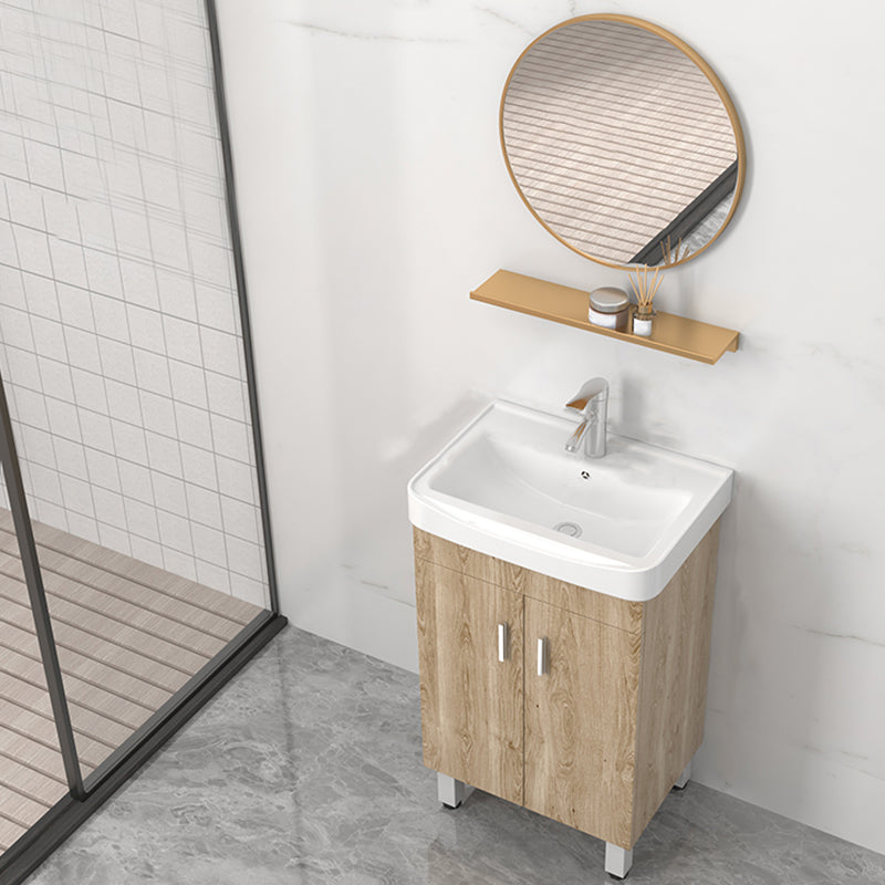 Mirror Vanity Wood Freestanding Rectangle 2 Doors Bathroom Vanity with Single Sink Vanity & Faucet & Mirrors 20"L x 14"W x 33"H Clearhalo 'Bathroom Remodel & Bathroom Fixtures' 'Bathroom Vanities' 'bathroom_vanities' 'Home Improvement' 'home_improvement' 'home_improvement_bathroom_vanities' 6714062