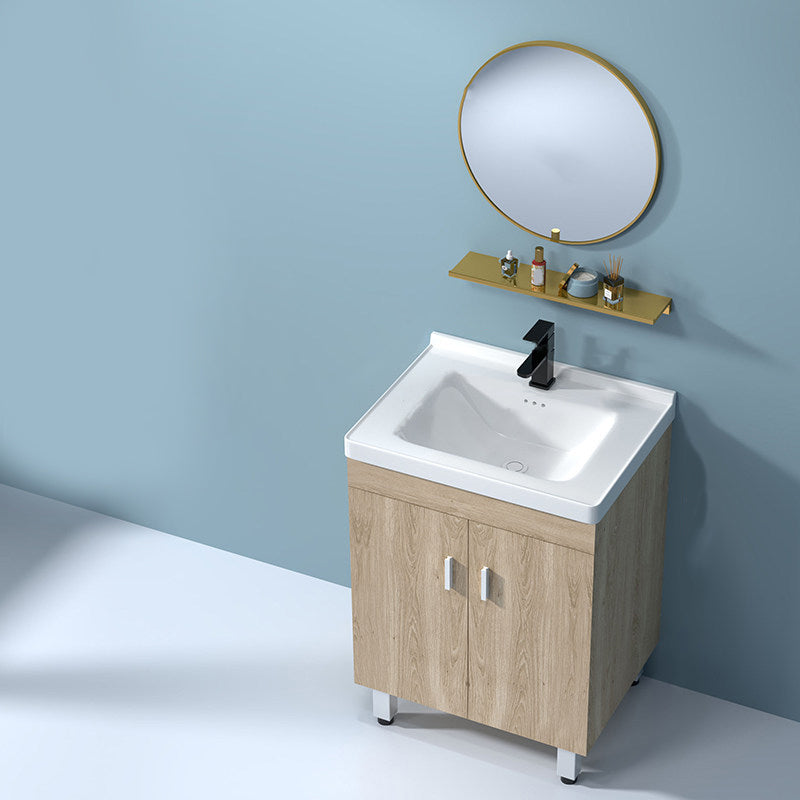 Mirror Vanity Wood Freestanding Rectangle 2 Doors Bathroom Vanity with Single Sink Vanity & Faucet & Mirrors 24"L x 16"W x 32"H Clearhalo 'Bathroom Remodel & Bathroom Fixtures' 'Bathroom Vanities' 'bathroom_vanities' 'Home Improvement' 'home_improvement' 'home_improvement_bathroom_vanities' 6714064