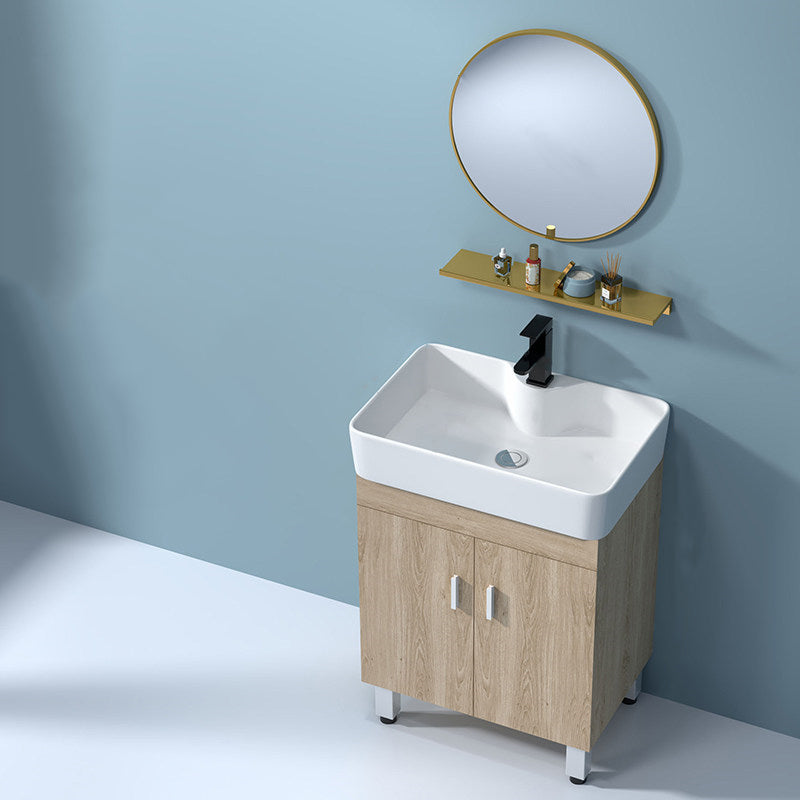 Mirror Vanity Wood Freestanding Rectangle 2 Doors Bathroom Vanity with Single Sink Vanity & Faucet & Mirrors 23"L x 16"W x 33"H Clearhalo 'Bathroom Remodel & Bathroom Fixtures' 'Bathroom Vanities' 'bathroom_vanities' 'Home Improvement' 'home_improvement' 'home_improvement_bathroom_vanities' 6714066