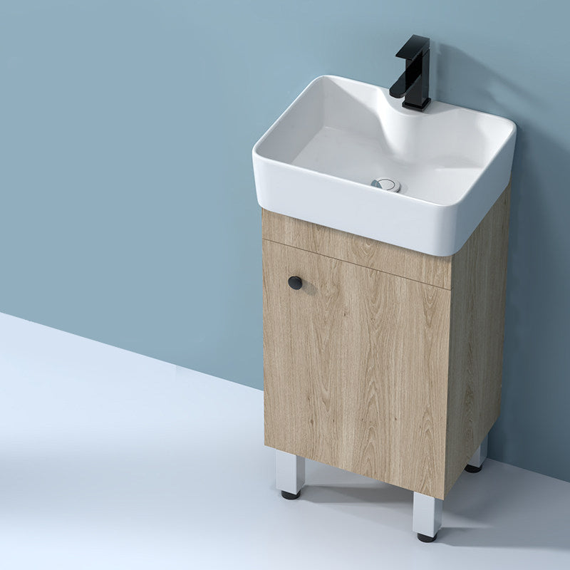 Mirror Vanity Wood Freestanding Rectangle 2 Doors Bathroom Vanity with Single Sink Vanity & Faucet 16"L x 12"W x 33"H Clearhalo 'Bathroom Remodel & Bathroom Fixtures' 'Bathroom Vanities' 'bathroom_vanities' 'Home Improvement' 'home_improvement' 'home_improvement_bathroom_vanities' 6714073