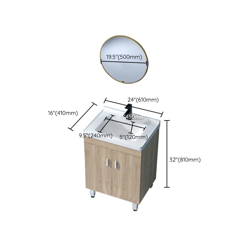 Mirror Vanity Wood Freestanding Rectangle 2 Doors Bathroom Vanity with Single Sink Clearhalo 'Bathroom Remodel & Bathroom Fixtures' 'Bathroom Vanities' 'bathroom_vanities' 'Home Improvement' 'home_improvement' 'home_improvement_bathroom_vanities' 6714089