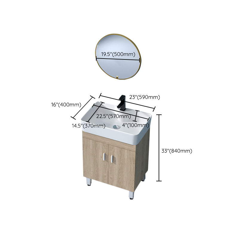 Mirror Vanity Wood Freestanding Rectangle 2 Doors Bathroom Vanity with Single Sink Clearhalo 'Bathroom Remodel & Bathroom Fixtures' 'Bathroom Vanities' 'bathroom_vanities' 'Home Improvement' 'home_improvement' 'home_improvement_bathroom_vanities' 6714090