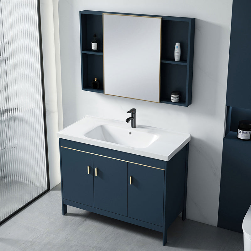 Contemporary Blue Sink Cabinet Metal Mirror Cabinet Bathroom Vanity Cabinet Clearhalo 'Bathroom Remodel & Bathroom Fixtures' 'Bathroom Vanities' 'bathroom_vanities' 'Home Improvement' 'home_improvement' 'home_improvement_bathroom_vanities' 6714104