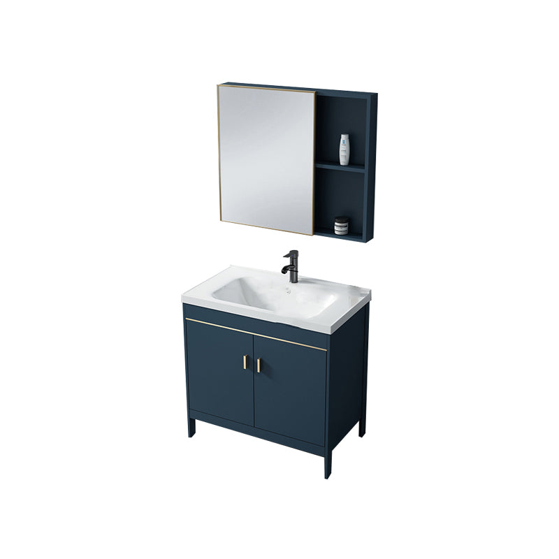 Contemporary Blue Sink Cabinet Metal Mirror Cabinet Bathroom Vanity Cabinet Vanity & Faucet & Mirror Cabinet Clearhalo 'Bathroom Remodel & Bathroom Fixtures' 'Bathroom Vanities' 'bathroom_vanities' 'Home Improvement' 'home_improvement' 'home_improvement_bathroom_vanities' 6714108