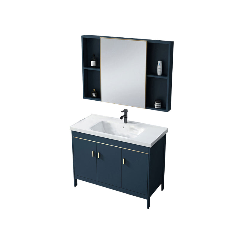 Contemporary Blue Sink Cabinet Metal Mirror Cabinet Bathroom Vanity Cabinet Vanity & Faucet & Mirror Cabinet Clearhalo 'Bathroom Remodel & Bathroom Fixtures' 'Bathroom Vanities' 'bathroom_vanities' 'Home Improvement' 'home_improvement' 'home_improvement_bathroom_vanities' 6714109