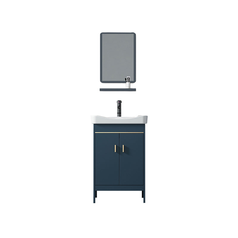 Contemporary Blue Sink Cabinet Metal Mirror Cabinet Bathroom Vanity Cabinet Vanity & Faucet & Mirrors 20.1"L x 14.2"W x 31.9"H Clearhalo 'Bathroom Remodel & Bathroom Fixtures' 'Bathroom Vanities' 'bathroom_vanities' 'Home Improvement' 'home_improvement' 'home_improvement_bathroom_vanities' 6714112