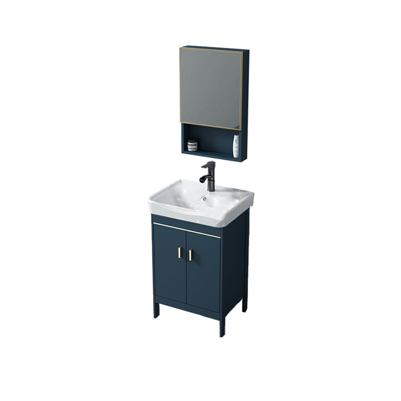 Contemporary Blue Sink Cabinet Metal Mirror Cabinet Bathroom Vanity Cabinet Vanity & Faucet & Mirror Cabinet 20.1"L x 14.2"W x 31.9"H Clearhalo 'Bathroom Remodel & Bathroom Fixtures' 'Bathroom Vanities' 'bathroom_vanities' 'Home Improvement' 'home_improvement' 'home_improvement_bathroom_vanities' 6714116