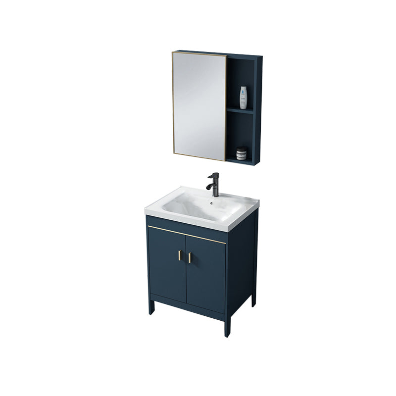 Contemporary Blue Sink Cabinet Metal Mirror Cabinet Bathroom Vanity Cabinet Vanity & Faucet & Mirror Cabinet 24"L x 15.7"W x 31.9"H Clearhalo 'Bathroom Remodel & Bathroom Fixtures' 'Bathroom Vanities' 'bathroom_vanities' 'Home Improvement' 'home_improvement' 'home_improvement_bathroom_vanities' 6714119
