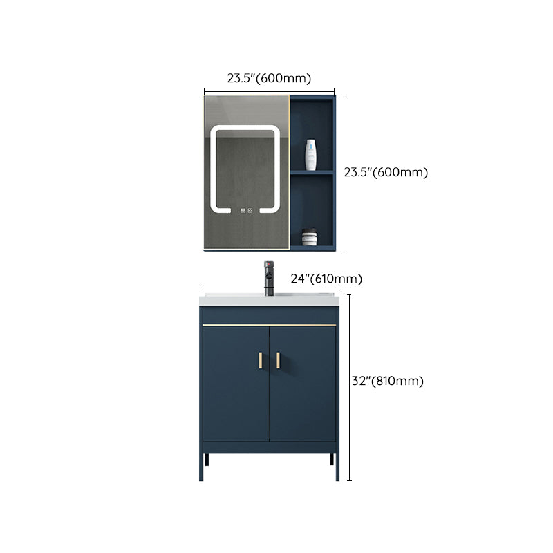 Contemporary Blue Sink Cabinet Metal Mirror Cabinet Bathroom Vanity Cabinet Clearhalo 'Bathroom Remodel & Bathroom Fixtures' 'Bathroom Vanities' 'bathroom_vanities' 'Home Improvement' 'home_improvement' 'home_improvement_bathroom_vanities' 6714122
