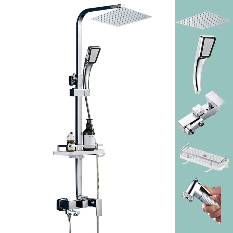 Silver Shower Set Pressurized Shower Head Thermostatic Bathroom Shower Water Faucet Light Silver Square Spray Gun Included Clearhalo 'Bathroom Remodel & Bathroom Fixtures' 'Home Improvement' 'home_improvement' 'home_improvement_shower_faucets' 'Shower Faucets & Systems' 'shower_faucets' 'Showers & Bathtubs Plumbing' 'Showers & Bathtubs' 6714314