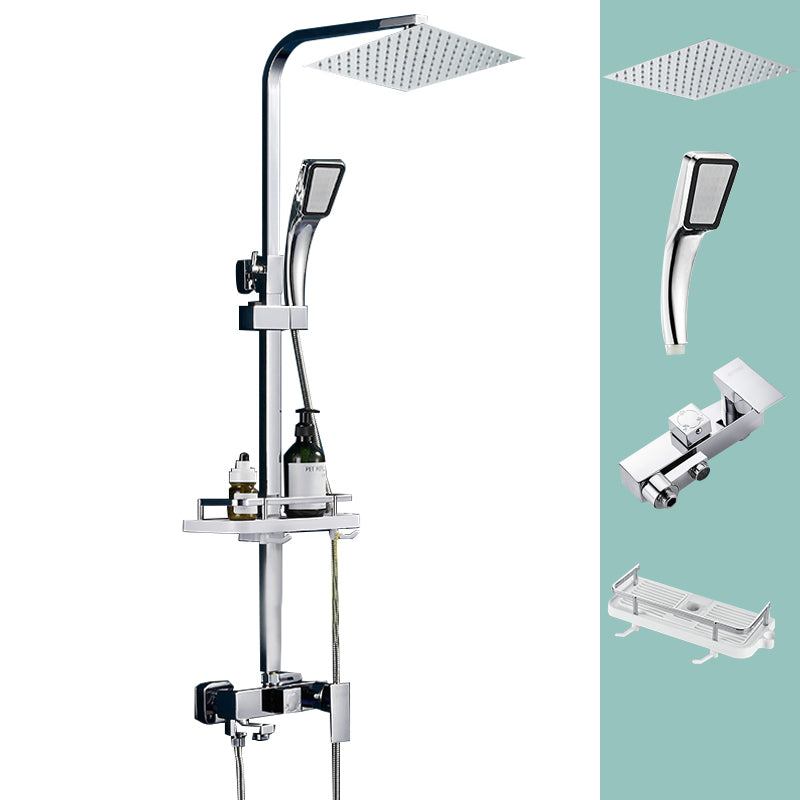 Silver Shower Set Pressurized Shower Head Thermostatic Bathroom Shower Water Faucet Light Silver Square Spray Gun Not Included Clearhalo 'Bathroom Remodel & Bathroom Fixtures' 'Home Improvement' 'home_improvement' 'home_improvement_shower_faucets' 'Shower Faucets & Systems' 'shower_faucets' 'Showers & Bathtubs Plumbing' 'Showers & Bathtubs' 6714315