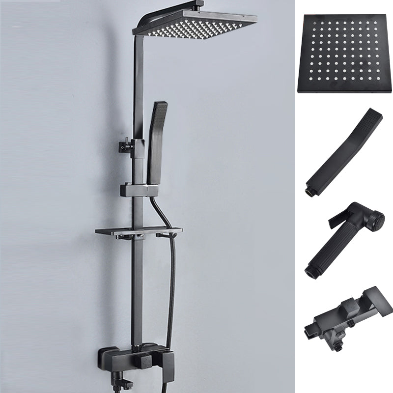 Black Shower Set Full Constant Temperature Copper Bathroom Lift Bath Booster Shower Head Gloss Black Square Spray Gun Included Clearhalo 'Bathroom Remodel & Bathroom Fixtures' 'Home Improvement' 'home_improvement' 'home_improvement_shower_faucets' 'Shower Faucets & Systems' 'shower_faucets' 'Showers & Bathtubs Plumbing' 'Showers & Bathtubs' 6714352