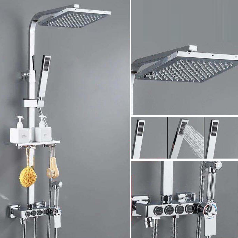 Shower System Square Rain Jet Massage Adjustable Spray Pattern Wall Mounted Shower Trim 4 Thermostatic Digital Display Not Included Clearhalo 'Bathroom Remodel & Bathroom Fixtures' 'Home Improvement' 'home_improvement' 'home_improvement_shower_faucets' 'Shower Faucets & Systems' 'shower_faucets' 'Showers & Bathtubs Plumbing' 'Showers & Bathtubs' 6714363