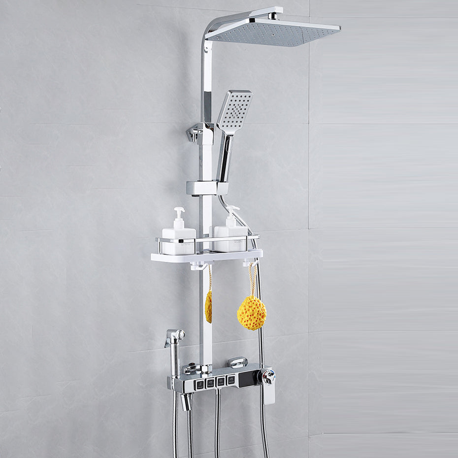 Shower System Square Rain Jet Massage Adjustable Spray Pattern Wall Mounted Shower Trim Clearhalo 'Bathroom Remodel & Bathroom Fixtures' 'Home Improvement' 'home_improvement' 'home_improvement_shower_faucets' 'Shower Faucets & Systems' 'shower_faucets' 'Showers & Bathtubs Plumbing' 'Showers & Bathtubs' 6714365