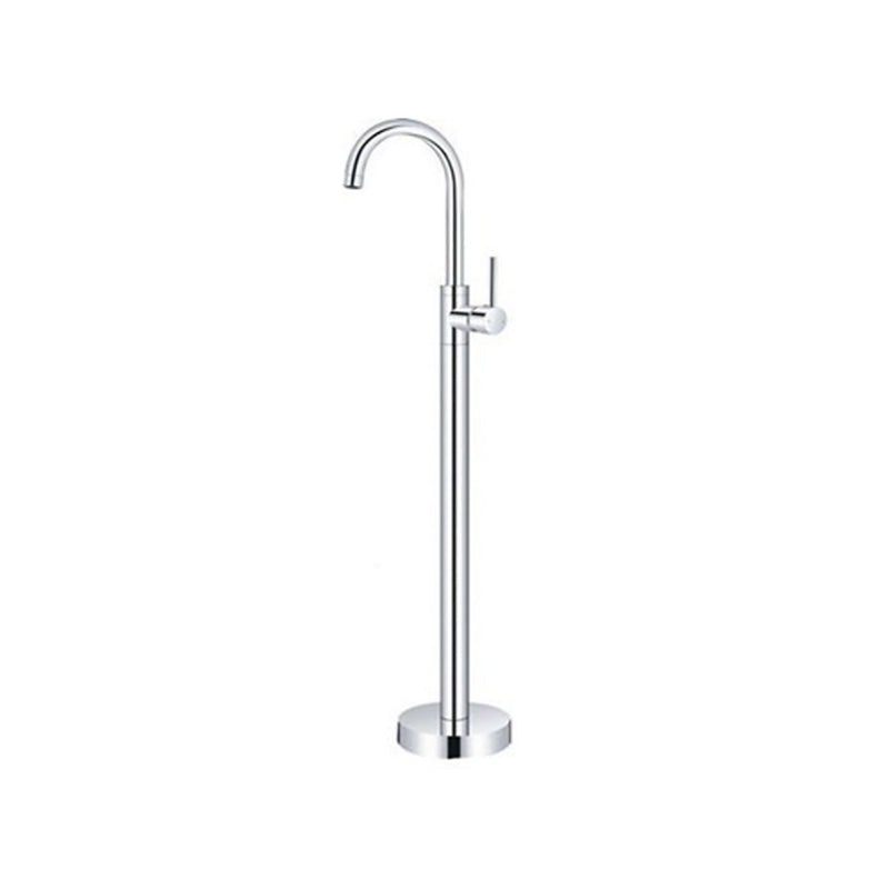 Floor Mounted Metal Freestanding Tub Filler 1 Handle Freestanding Bathtub Faucet Silver Curved Hand Shower Not Included Clearhalo 'Bathroom Remodel & Bathroom Fixtures' 'Bathtub Faucets' 'bathtub_faucets' 'Home Improvement' 'home_improvement' 'home_improvement_bathtub_faucets' 6714514