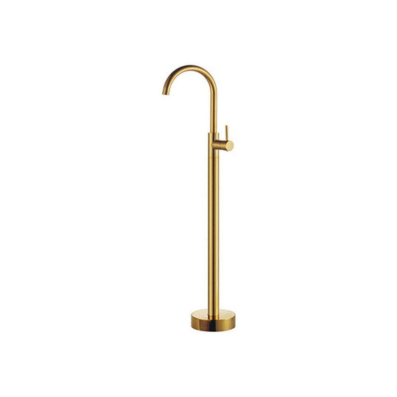 Floor Mounted Metal Freestanding Tub Filler 1 Handle Freestanding Bathtub Faucet Gold Curved Hand Shower Not Included Clearhalo 'Bathroom Remodel & Bathroom Fixtures' 'Bathtub Faucets' 'bathtub_faucets' 'Home Improvement' 'home_improvement' 'home_improvement_bathtub_faucets' 6714518