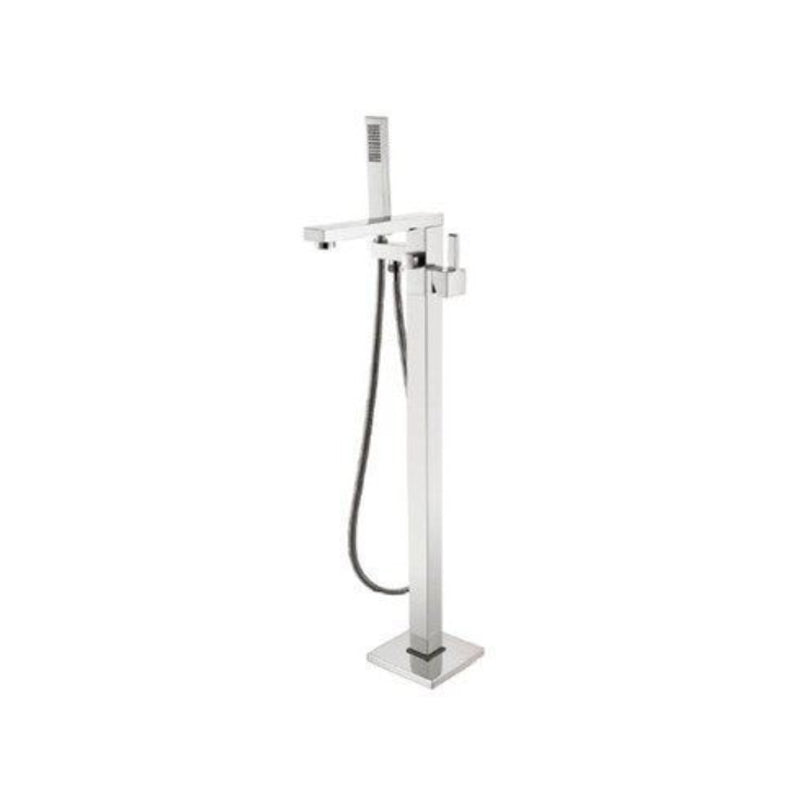 Floor Mounted Metal Freestanding Tub Filler 1 Handle Freestanding Bathtub Faucet Silver Flat Hand Shower Included Clearhalo 'Bathroom Remodel & Bathroom Fixtures' 'Bathtub Faucets' 'bathtub_faucets' 'Home Improvement' 'home_improvement' 'home_improvement_bathtub_faucets' 6714528