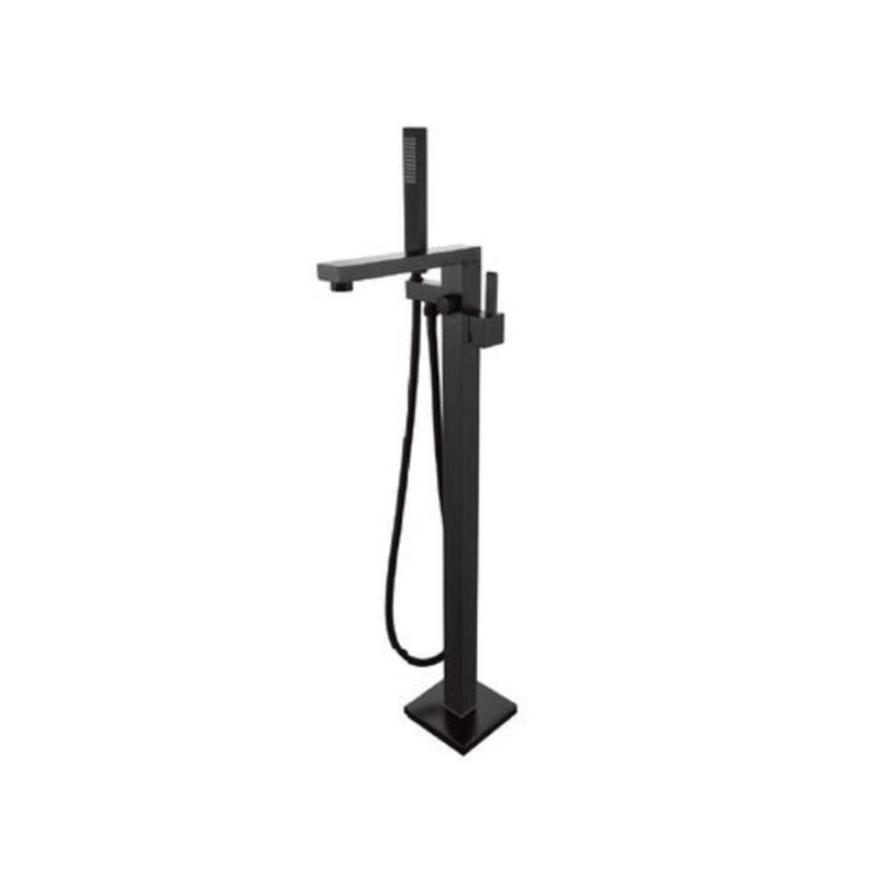 Floor Mounted Metal Freestanding Tub Filler 1 Handle Freestanding Bathtub Faucet Black Flat Hand Shower Included Clearhalo 'Bathroom Remodel & Bathroom Fixtures' 'Bathtub Faucets' 'bathtub_faucets' 'Home Improvement' 'home_improvement' 'home_improvement_bathtub_faucets' 6714529