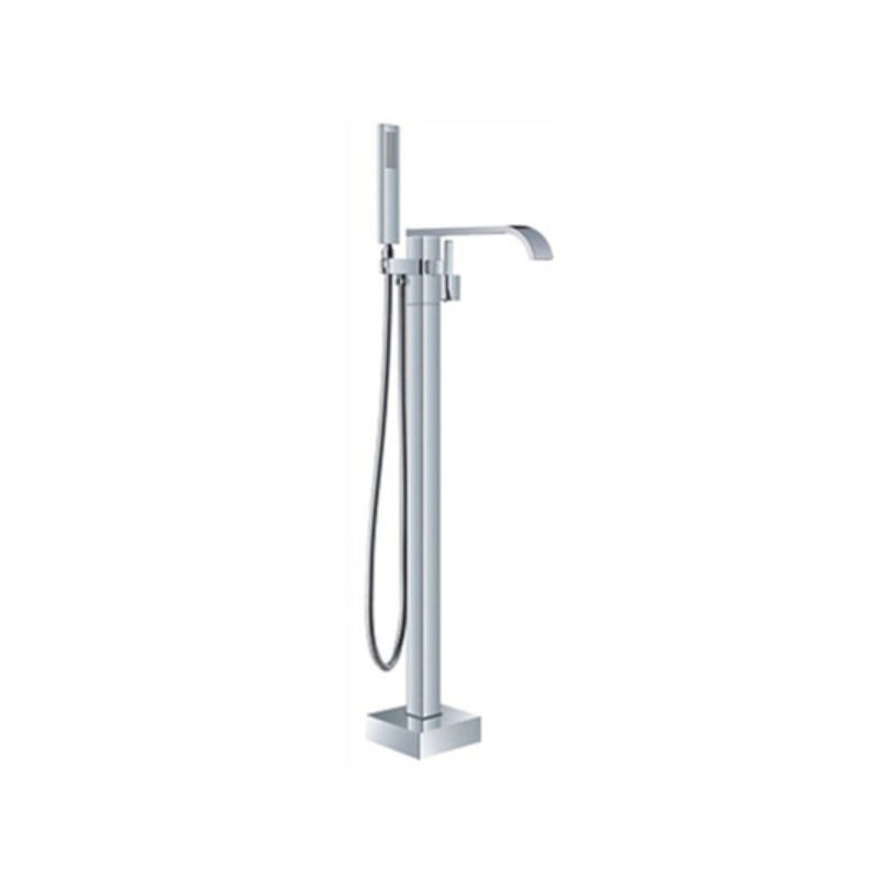 Floor Mounted Metal Freestanding Tub Filler 1 Handle Freestanding Bathtub Faucet Silver Flat Tupe Hand Shower Included Clearhalo 'Bathroom Remodel & Bathroom Fixtures' 'Bathtub Faucets' 'bathtub_faucets' 'Home Improvement' 'home_improvement' 'home_improvement_bathtub_faucets' 6714534