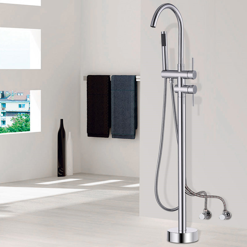 Modern Floor Mounted Copper Freestanding Tub Filler Freestanding Low Arc Tub Filler Trim Chrome Elbow Outlet Wall Clearhalo 'Bathroom Remodel & Bathroom Fixtures' 'Bathtub Faucets' 'bathtub_faucets' 'Home Improvement' 'home_improvement' 'home_improvement_bathtub_faucets' 6714553