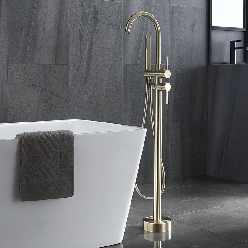 Modern Floor Mounted Copper Freestanding Tub Filler Freestanding Low Arc Tub Filler Trim Gold Elbow Outlet Rre-embedded Clearhalo 'Bathroom Remodel & Bathroom Fixtures' 'Bathtub Faucets' 'bathtub_faucets' 'Home Improvement' 'home_improvement' 'home_improvement_bathtub_faucets' 6714562