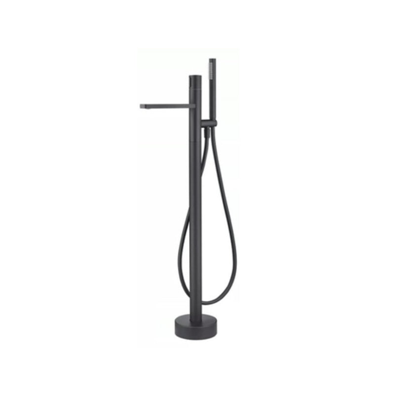 Floor Mounted Metal Freestanding Tub Filler High Arc Freestanding Bathtub Faucet Black Ground Clearhalo 'Bathroom Remodel & Bathroom Fixtures' 'Bathtub Faucets' 'bathtub_faucets' 'Home Improvement' 'home_improvement' 'home_improvement_bathtub_faucets' 6714590