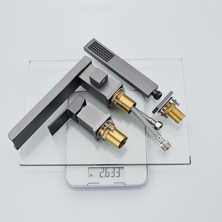 Modern Deck Mounted Copper Roman Tub Faucet Low Arc Tub Faucet Set Clearhalo 'Bathroom Remodel & Bathroom Fixtures' 'Bathtub Faucets' 'bathtub_faucets' 'Home Improvement' 'home_improvement' 'home_improvement_bathtub_faucets' 6714629