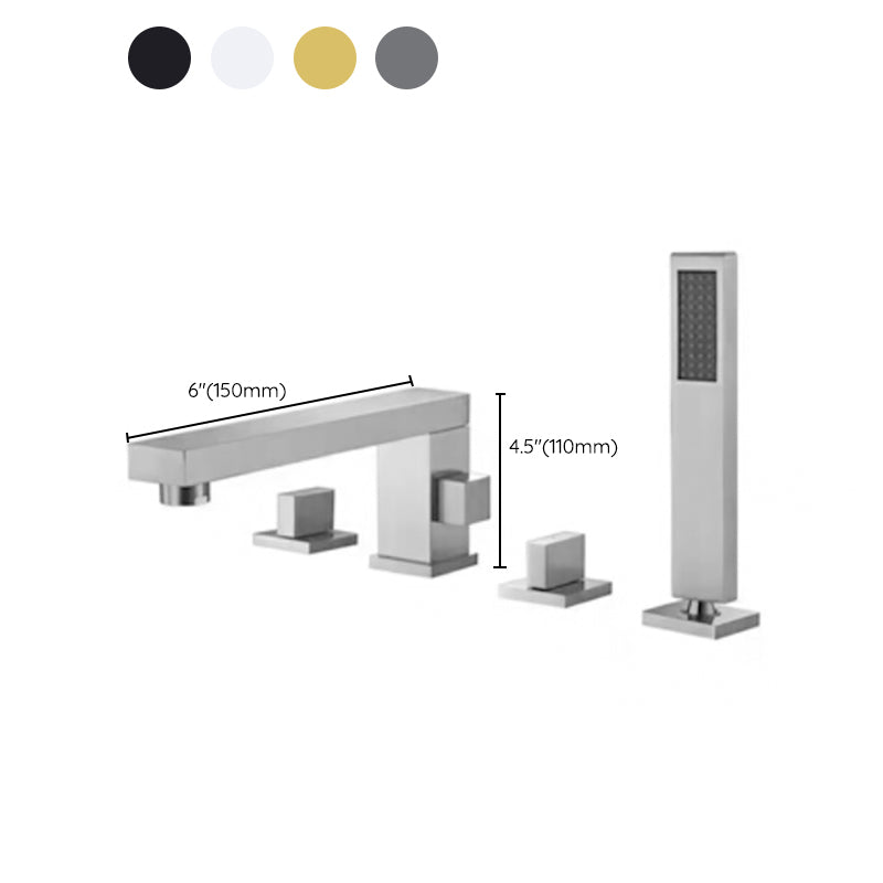 Modern Deck Mounted Copper Roman Tub Faucet Low Arc Tub Faucet Set Clearhalo 'Bathroom Remodel & Bathroom Fixtures' 'Bathtub Faucets' 'bathtub_faucets' 'Home Improvement' 'home_improvement' 'home_improvement_bathtub_faucets' 6714648