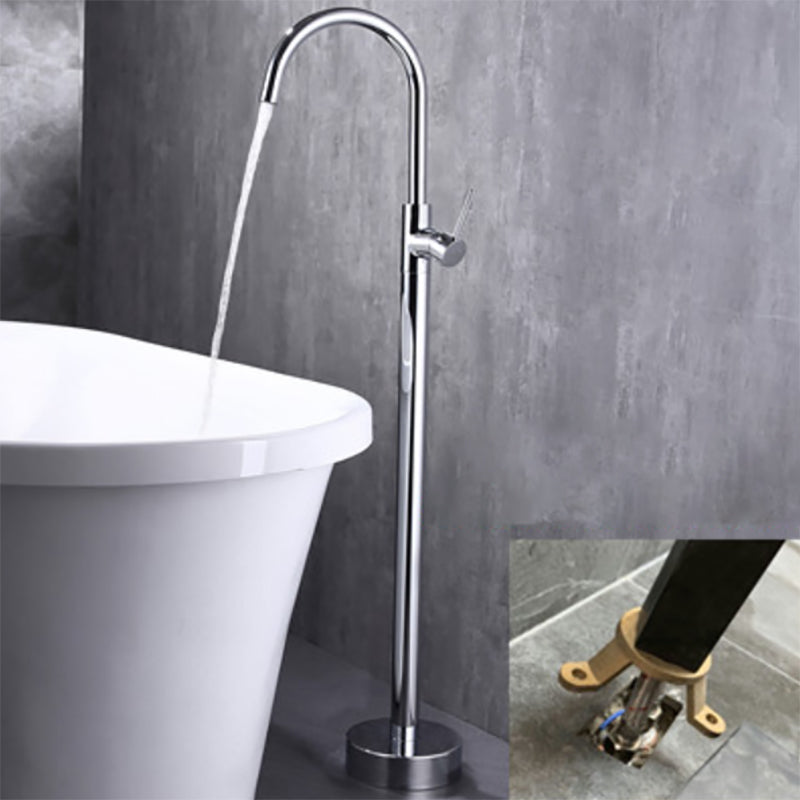 Modern Floor Mounted High Arc Freestanding Tub Filler Metal Freestanding Tub Filler Trim Chrome Round Ground Clearhalo 'Bathroom Remodel & Bathroom Fixtures' 'Bathtub Faucets' 'bathtub_faucets' 'Home Improvement' 'home_improvement' 'home_improvement_bathtub_faucets' 6714651