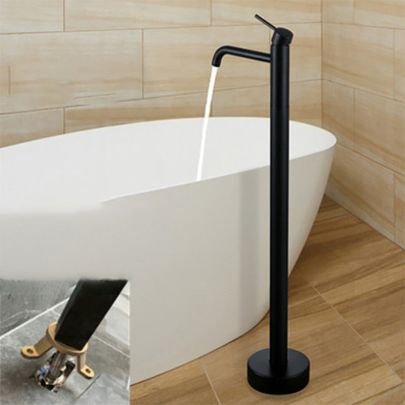 Modern Floor Mounted High Arc Freestanding Tub Filler Metal Freestanding Tub Filler Trim Black Elbow Outlet Ground Clearhalo 'Bathroom Remodel & Bathroom Fixtures' 'Bathtub Faucets' 'bathtub_faucets' 'Home Improvement' 'home_improvement' 'home_improvement_bathtub_faucets' 6714662