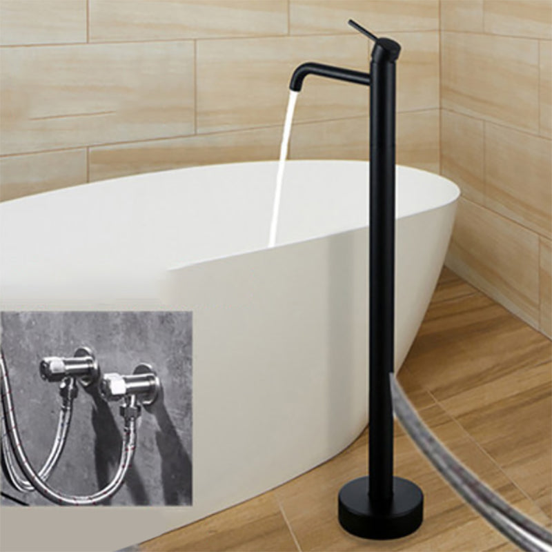 Modern Floor Mounted High Arc Freestanding Tub Filler Metal Freestanding Tub Filler Trim Black Elbow Outlet Wall Clearhalo 'Bathroom Remodel & Bathroom Fixtures' 'Bathtub Faucets' 'bathtub_faucets' 'Home Improvement' 'home_improvement' 'home_improvement_bathtub_faucets' 6714665