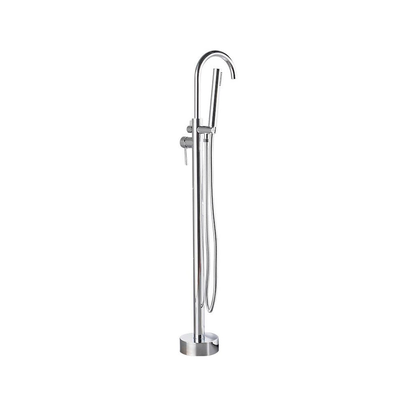 Traditional Floor Mounted Metal Freestanding Tub Filler High Arc Freestanding Faucet Silver 1 Handle Faucets Hand Shower Included Clearhalo 'Bathroom Remodel & Bathroom Fixtures' 'Bathtub Faucets' 'bathtub_faucets' 'Home Improvement' 'home_improvement' 'home_improvement_bathtub_faucets' 6714686