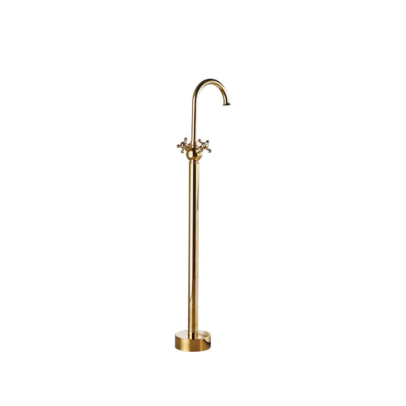 Traditional Floor Mounted Metal Freestanding Tub Filler High Arc Freestanding Faucet Gold Knob Handles Hand Shower Not Included Clearhalo 'Bathroom Remodel & Bathroom Fixtures' 'Bathtub Faucets' 'bathtub_faucets' 'Home Improvement' 'home_improvement' 'home_improvement_bathtub_faucets' 6714689