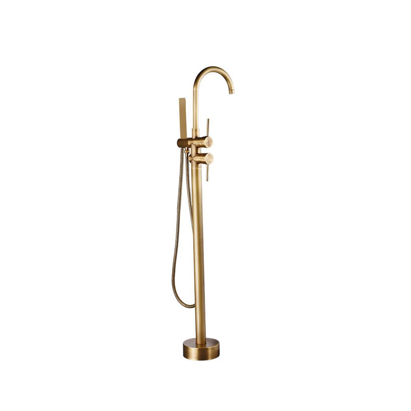Traditional Floor Mounted Metal Freestanding Tub Filler High Arc Freestanding Faucet Brass 2 Handle Faucets Hand Shower Included Clearhalo 'Bathroom Remodel & Bathroom Fixtures' 'Bathtub Faucets' 'bathtub_faucets' 'Home Improvement' 'home_improvement' 'home_improvement_bathtub_faucets' 6714698