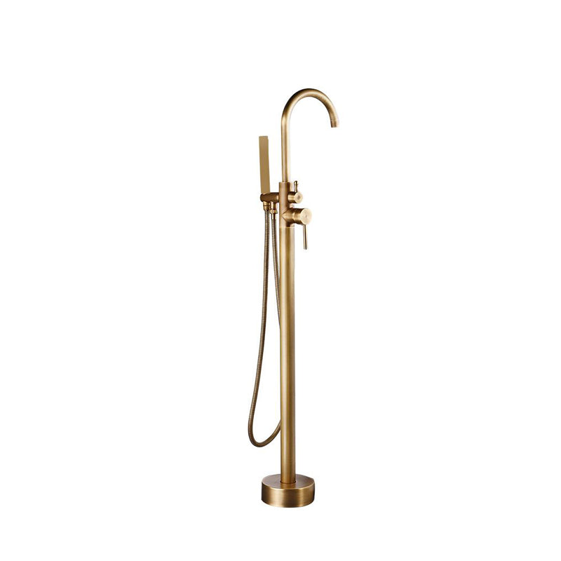 Traditional Floor Mounted Metal Freestanding Tub Filler High Arc Freestanding Faucet Brass 1 Handle Faucets Hand Shower Included Clearhalo 'Bathroom Remodel & Bathroom Fixtures' 'Bathtub Faucets' 'bathtub_faucets' 'Home Improvement' 'home_improvement' 'home_improvement_bathtub_faucets' 6714705