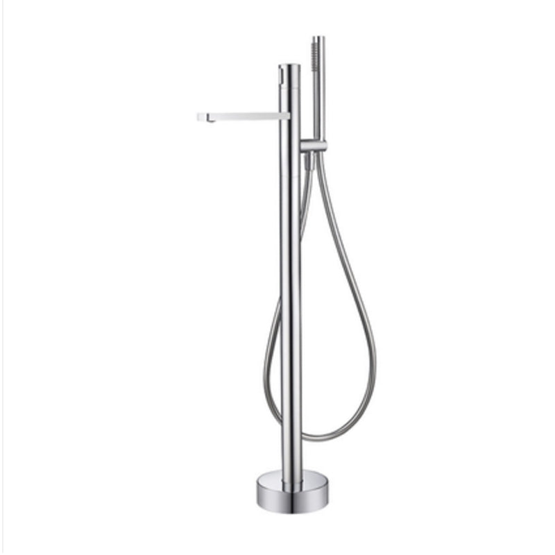 Floor Mounted Metal Freestanding Tub Filler Swivel Nickel Freestanding Faucet Chrome Hand Shower Included Ground Clearhalo 'Bathroom Remodel & Bathroom Fixtures' 'Bathtub Faucets' 'bathtub_faucets' 'Home Improvement' 'home_improvement' 'home_improvement_bathtub_faucets' 6714713