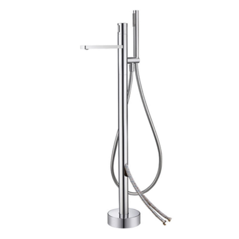 Floor Mounted Metal Freestanding Tub Filler Swivel Nickel Freestanding Faucet Chrome Hand Shower Included Wall Clearhalo 'Bathroom Remodel & Bathroom Fixtures' 'Bathtub Faucets' 'bathtub_faucets' 'Home Improvement' 'home_improvement' 'home_improvement_bathtub_faucets' 6714715