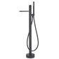 Floor Mounted Metal Freestanding Tub Filler Swivel Nickel Freestanding Faucet Black Hand Shower Included Ground Clearhalo 'Bathroom Remodel & Bathroom Fixtures' 'Bathtub Faucets' 'bathtub_faucets' 'Home Improvement' 'home_improvement' 'home_improvement_bathtub_faucets' 6714718