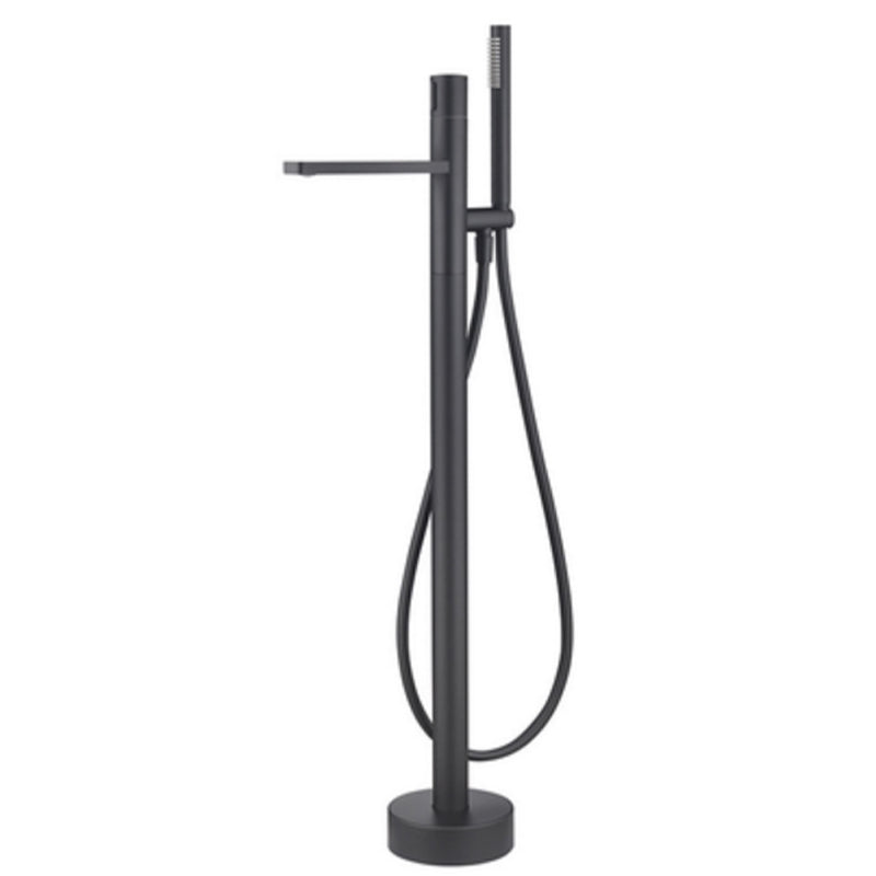 Floor Mounted Metal Freestanding Tub Filler Swivel Nickel Freestanding Faucet Black Hand Shower Included Ground Clearhalo 'Bathroom Remodel & Bathroom Fixtures' 'Bathtub Faucets' 'bathtub_faucets' 'Home Improvement' 'home_improvement' 'home_improvement_bathtub_faucets' 6714718