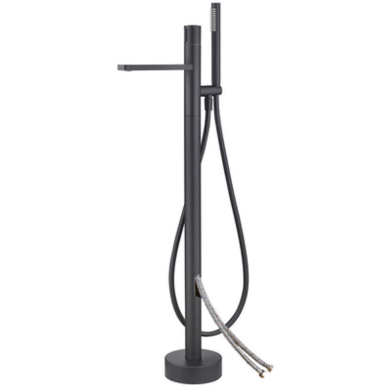Floor Mounted Metal Freestanding Tub Filler Swivel Nickel Freestanding Faucet Black Hand Shower Included Wall Clearhalo 'Bathroom Remodel & Bathroom Fixtures' 'Bathtub Faucets' 'bathtub_faucets' 'Home Improvement' 'home_improvement' 'home_improvement_bathtub_faucets' 6714719