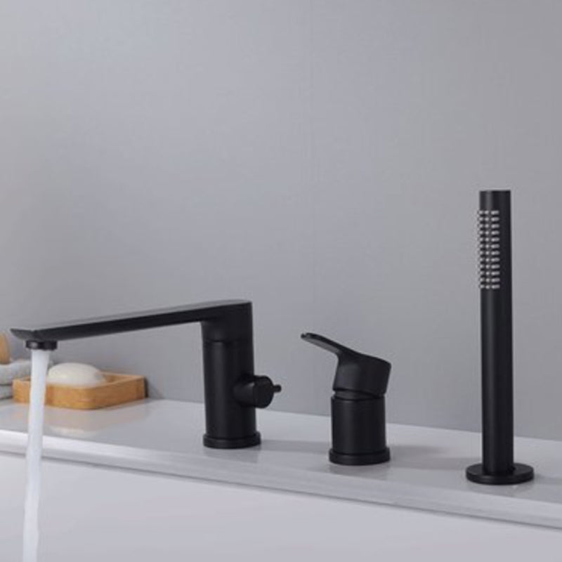 Deck Mounted Copper Roman Tub Faucet Low Arc Bathroom Tub Faucet Set Black Round 3 Hole Faucets Clearhalo 'Bathroom Remodel & Bathroom Fixtures' 'Bathtub Faucets' 'bathtub_faucets' 'Home Improvement' 'home_improvement' 'home_improvement_bathtub_faucets' 6714756
